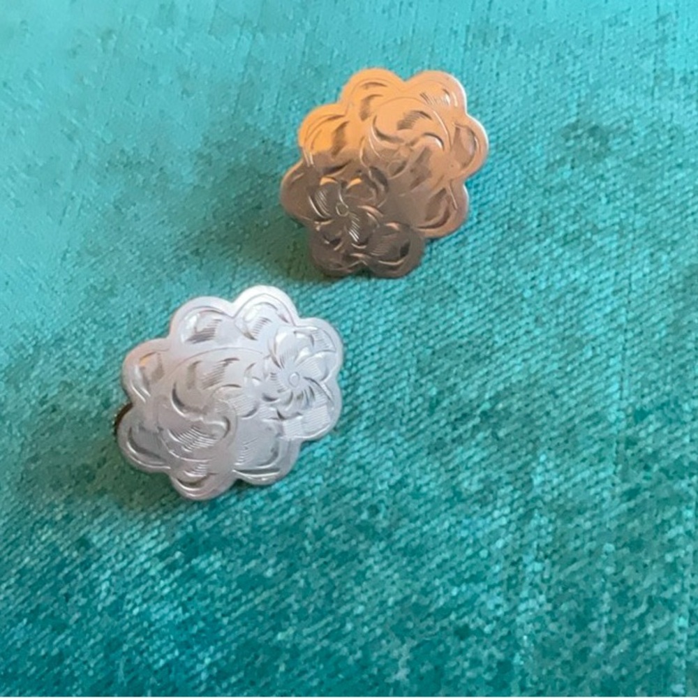 Vintage 40’s etched sterling silver earrings - floral hand etched